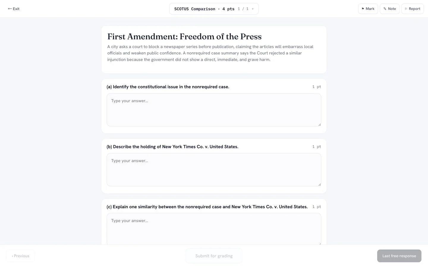 PrepScore AP U.S. Government and Politics FRQ practice product screen