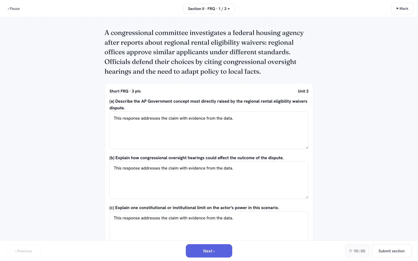 PrepScore AP U.S. Government and Politics Full mock exams product screen