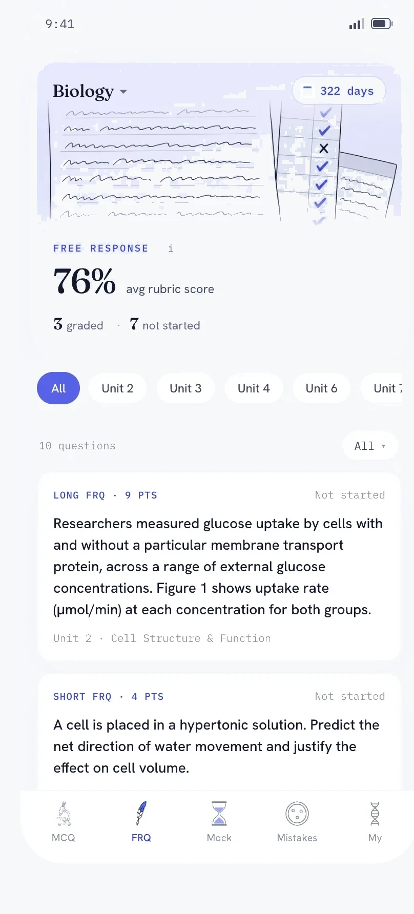 Free-response screen with rubric scoring