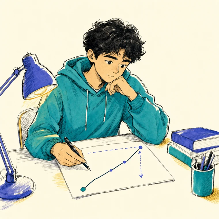 The same student at a desk, mapping the gap to their target