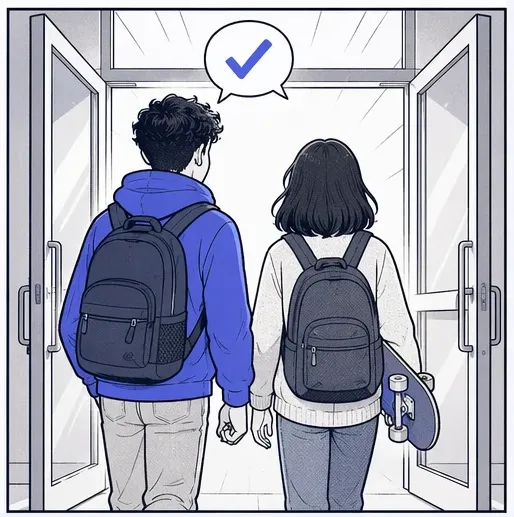 Two students walking in on test day
