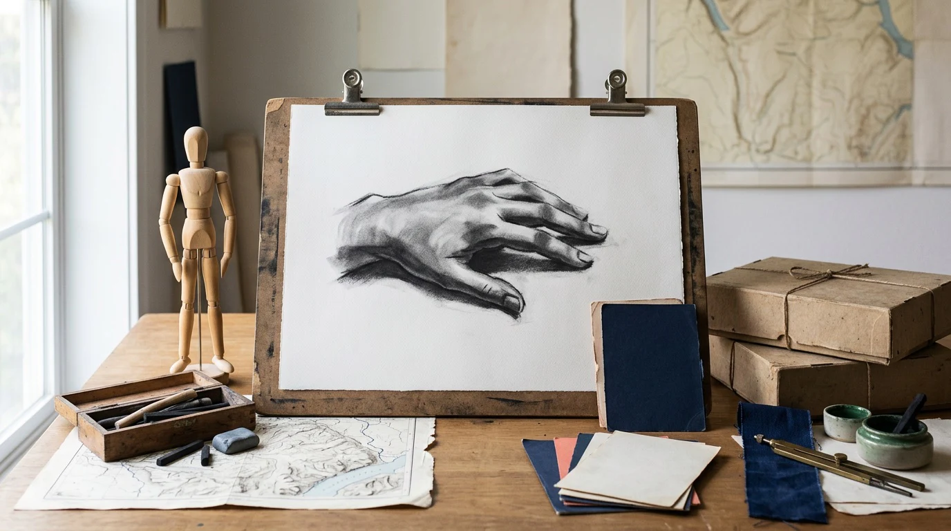 AP Drawing: Build a subject-pure art or portfolio study scene from physical materials and visual evidence