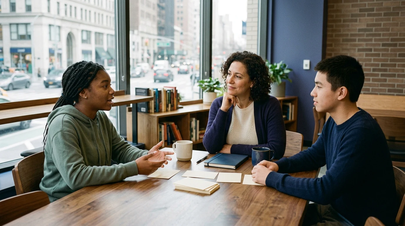 Good ACT score for NYU: an admissions-planning scene tied to the named college context without logos or an exact campus claim