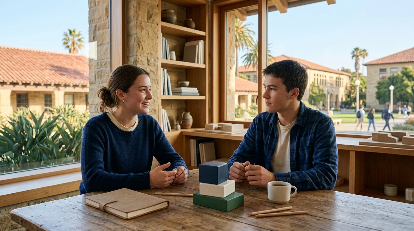 Good ACT score for Stanford: an admissions-planning scene tied to the named college context without logos or an exact campus claim
