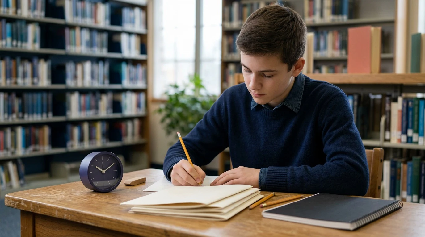 What makes the ACT hard: a concrete, page-specific visual centered on this exact topic: a stopwatch beside a stack of small charts and a question block, with a steady upward arrow alongside — signaling "pace + data, but improvable"