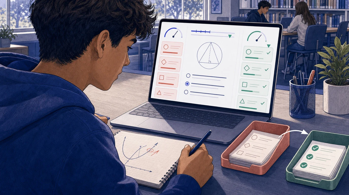 American high school student redoing a missed SAT question as it moves from the review queue to cleared