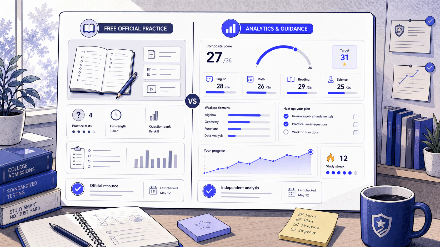PrepScore comparison board showing practice resources and score analysis